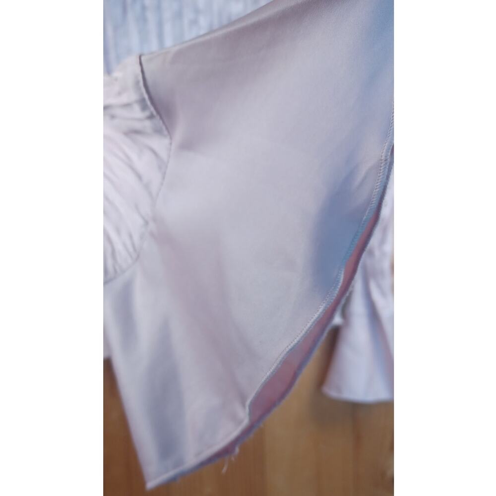 Cato Pink Satin Ruffle Blouse XL Crinkle Texture Lace Hem Wedding Romantic Top - Picture 5 of 8